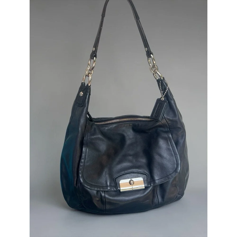 Coach | Bags | Coach F2239 Kristin Black Leather Pink Satin Liner